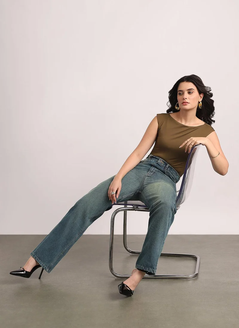 Urbano Fashion  Urbano Fashion Women's Light Blue High Rise Straight Fit Washed Jeans Non-Stretchable for Women | Best Price UAE